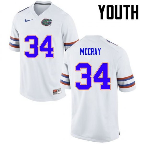 Youth Florida Gators #34 Lerentee McCray NCAA Nike White Authentic Stitched College Football Jersey LGQ2762LH